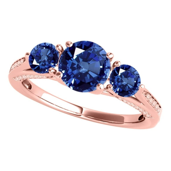 Mauli Jewels Rings for Women 1.56 Carat Diamond And Round Shaped Sapphire Ring 4-prong 10K Rose Gold