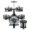 Tall Jazz Drummer Childrens Kid Toy Musical Instrument Drum Playset w/ 5 Drums, Cymbal, Chair, Drumsticks, Kick Pedal