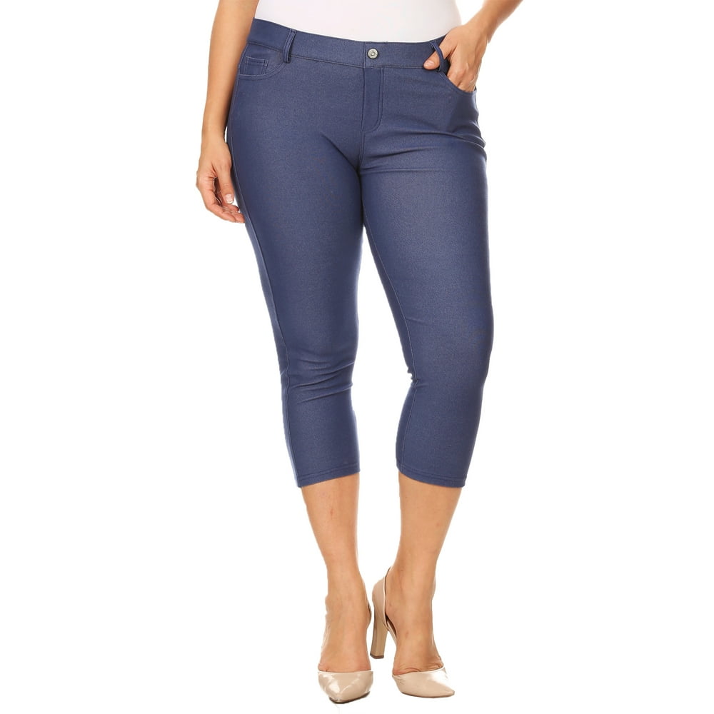 Luxury Divas Plus Size Womens 5 Pocket Jean Capri Leggings