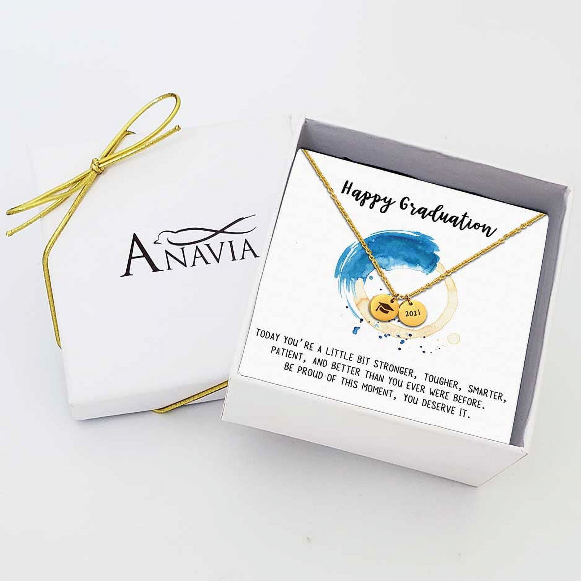 Anavia Graduation Gift for Her - 2021 College Graduation Gifts for Friend - Stainless Steel Engraved Bachelor Cap Necklace - Happy Graduation Gift for Daughter