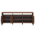 thumbnail image 3 of Topbuy Universal TV Stand Cabinet Television Media Console with 3 Rattan Doors Walnut, 3 of 5