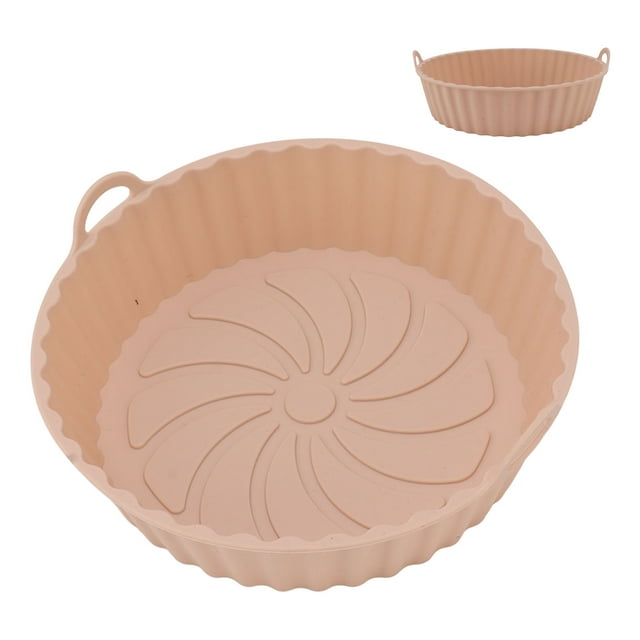 Doublure en Silicone pour Friteuse à Air Chaud, 2 Pcs Paniers en Silicone Réutilisables Antiadhésifs pour Friteuse à Air, Pots en Silicone Pliables Ronds avec Poignée, Accessoires pour Friteuse à Air