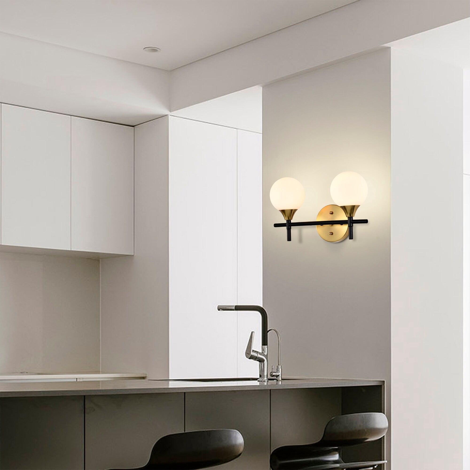 Trinity 14 in. 2-Light Indoor Matte Black and Brass Finish Wall Sconce with Light Kit