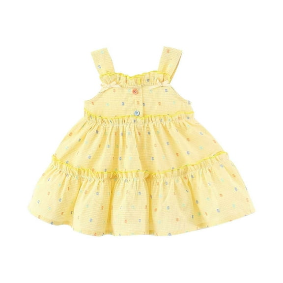 THDHVS Little Girl Dresses,Gingham and Polka Dot Print Dress with Ruffle Hem for Girls Sweet Everyday Play and Casual Wear,Girls Party Dress Yellow