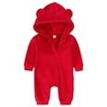 thumbnail image 2 of Leey-World Baby Jumpsuit Girl Newborn Fluffy Baby Girl Winter Romper Solid Color Onesie Plush Hooded Long Sleeve Jumpsuit Bodysuit Infant Fall Clothes(Red,3-6 Months), 2 of 7