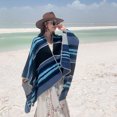 thumbnail image 3 of Women's Shawl Wrap Boho Stripped Open Front Retro Poncho Cape for Fall Winter (Blue), 3 of 5