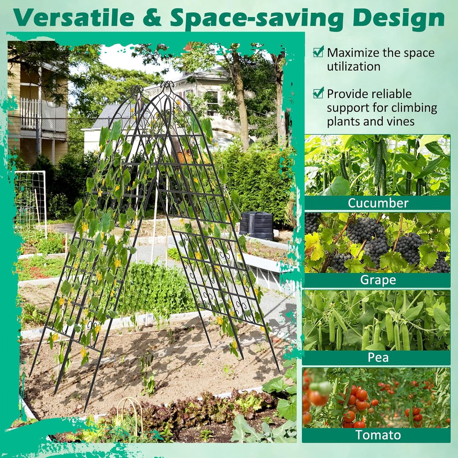 Kingsss 2 Pack Metal Garden Trellis, 71” x 20” Decorative Outdoor Trellis for Climbing Plants, Flowers, Vegetables, Rustproof Cucumber Trellis for Garden, Yard, Patio, Black