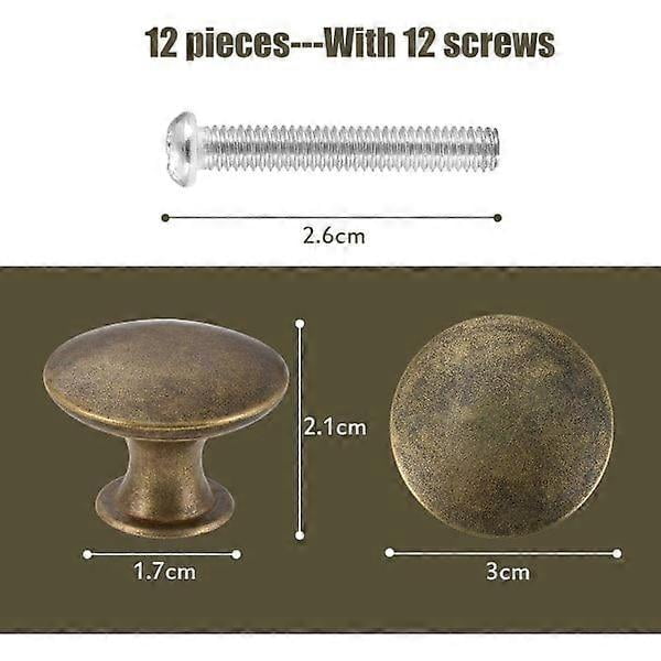 12-pack Vintage Chic Antique Brass Knobs For Kitchen Cabinet Doors Round 30mm