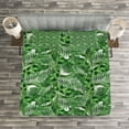 thumbnail image 3 of Ambesonne Peace Quilted Bedspread Set 3 Pcs, Tropic Plants Pattern, Queen Size, Hunter Green, 3 of 3