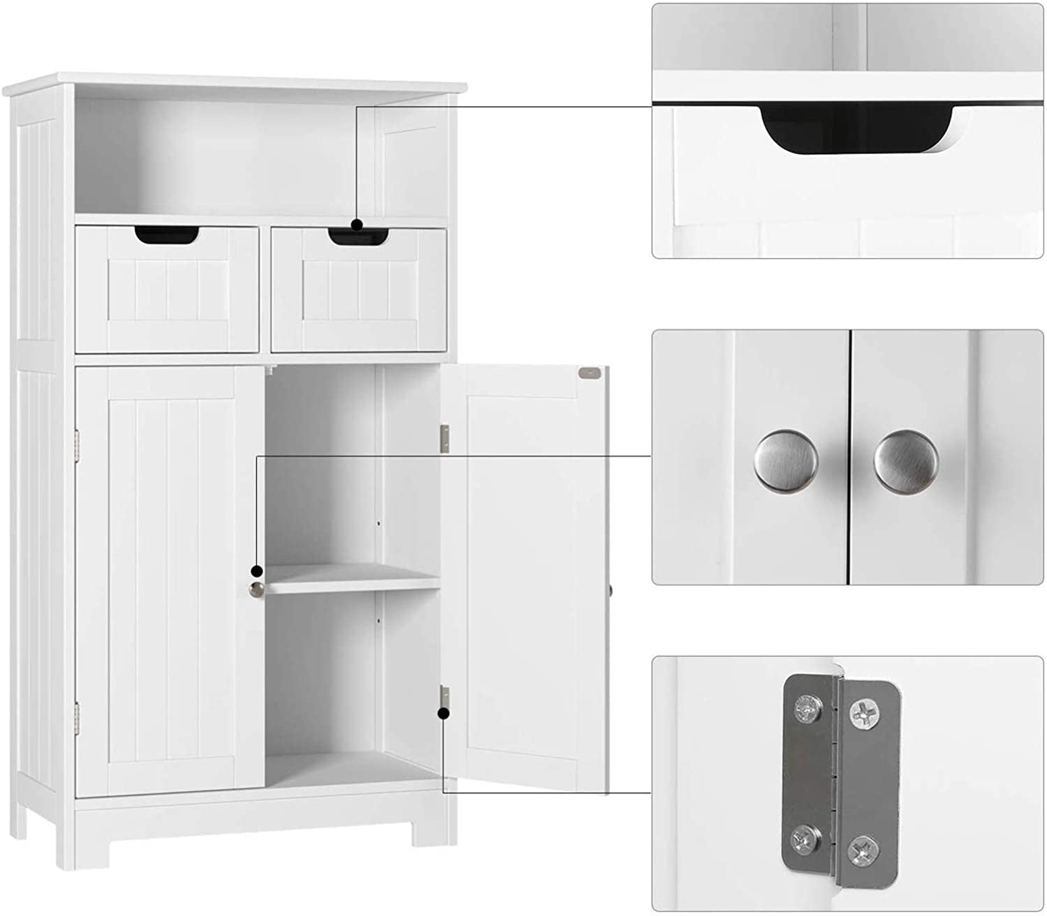 Homfa Bathroom Floor Storage Cabinet, Wood Linen Cabinet with Adjustable Shelf, Free Standing Organizer for Office Living Room, White