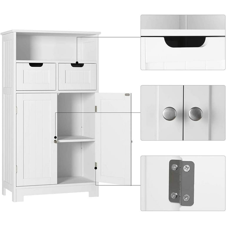 HORSTORS Bathroom Cabinet, Linen Storage Cabinet with Doors, Wooden Floor  Cabinet with Adjustable Shelves for Bathroom, Living Room, Office, White