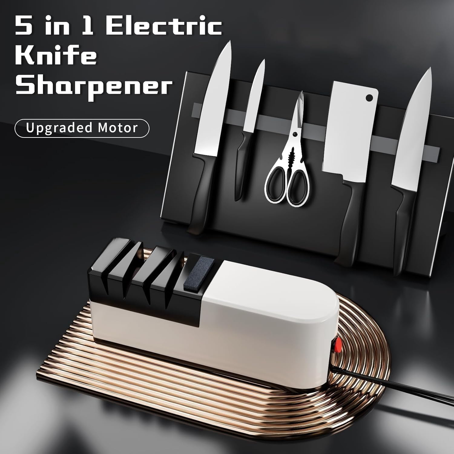 Electric Knife Sharpener 5 in 1 System with Upgraded Motor for All Knives