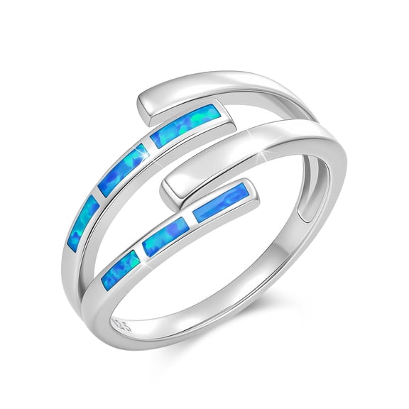 Blue Opal Ring, 925 Sterling Silver Adjustable Open Ring, Size 8, Women's Jewelry