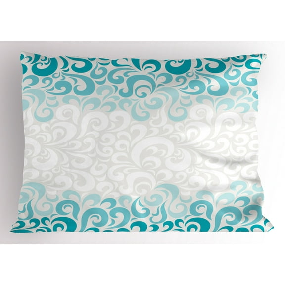Ambesonne Abstract Pillow Sham, Floral Classic Design, 36" X 20", Teal Turquoise White