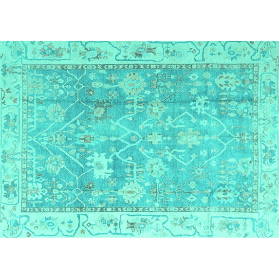 Ahgly Company Indoor Rectangle Oriental Turquoise Blue Traditional Area Rugs, 6' x 9'