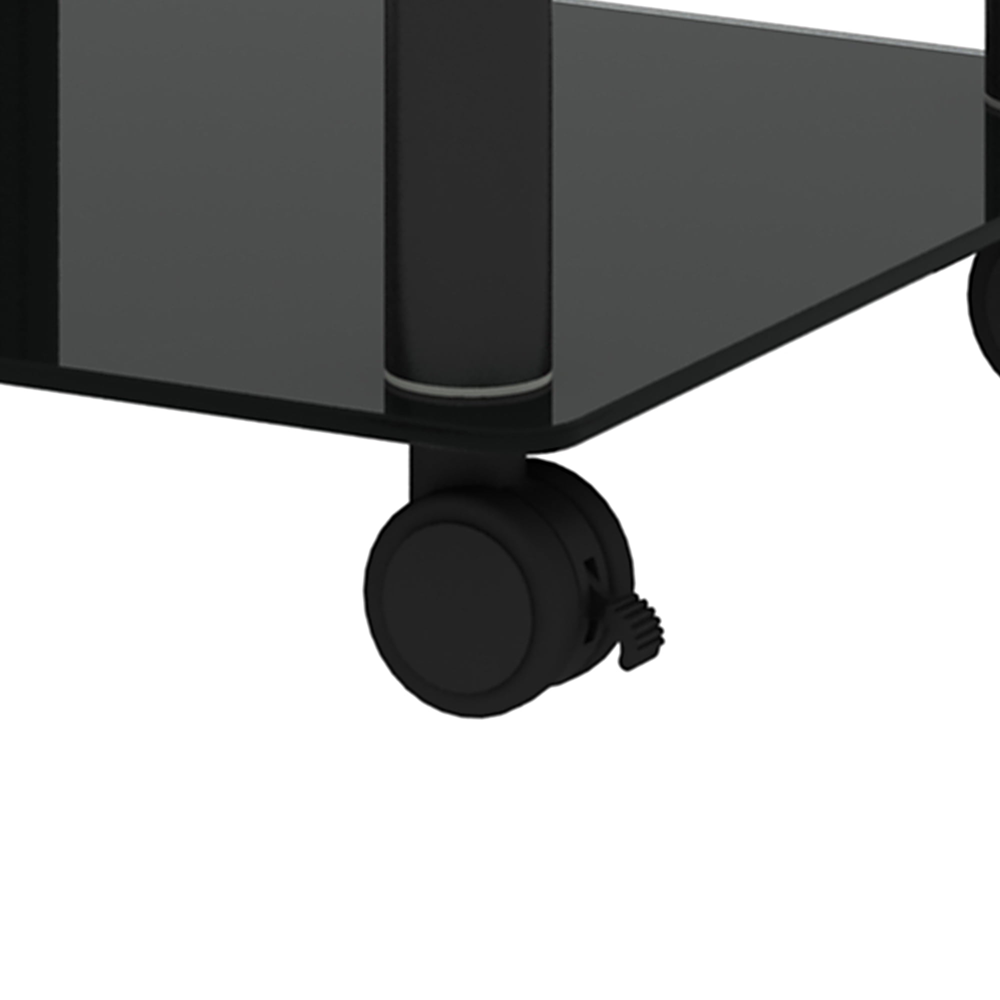 Resenkos 2-Tier Open Storage Small End Table with Glass Shelves and Removable Wheels, Black