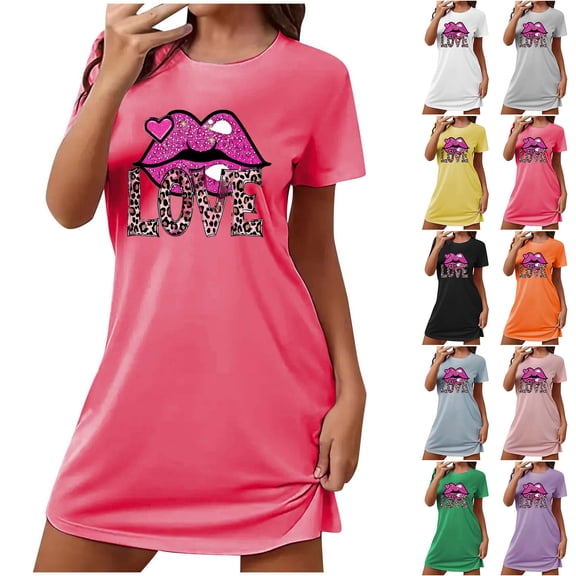 Sakmal Soft Womens Moomoo Nightgowns Valentines Love Short Sleeve Sleepshirt Heart Print Short Womens Nightgown L