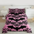 thumbnail image 2 of Manfei Western Damask Print Bedding Comforter Set for Kid, Black Pink Bat Twin Comforter Sets, Halloween Theme Reversible Bedding Set, Super Cozy Room Decor, 2-Piece, 2 of 8