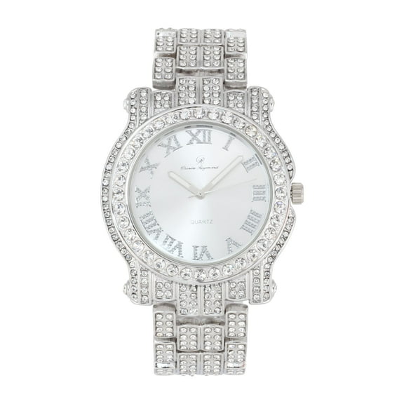 Charles Raymond Bling-ed Out Ultimate Hip Hop Royalty Mens Watch w/Easy Reader Roman Numeral or Iced Out Diamond Time Indicators - Bright Colored Dials -L0504 Shiny Silver