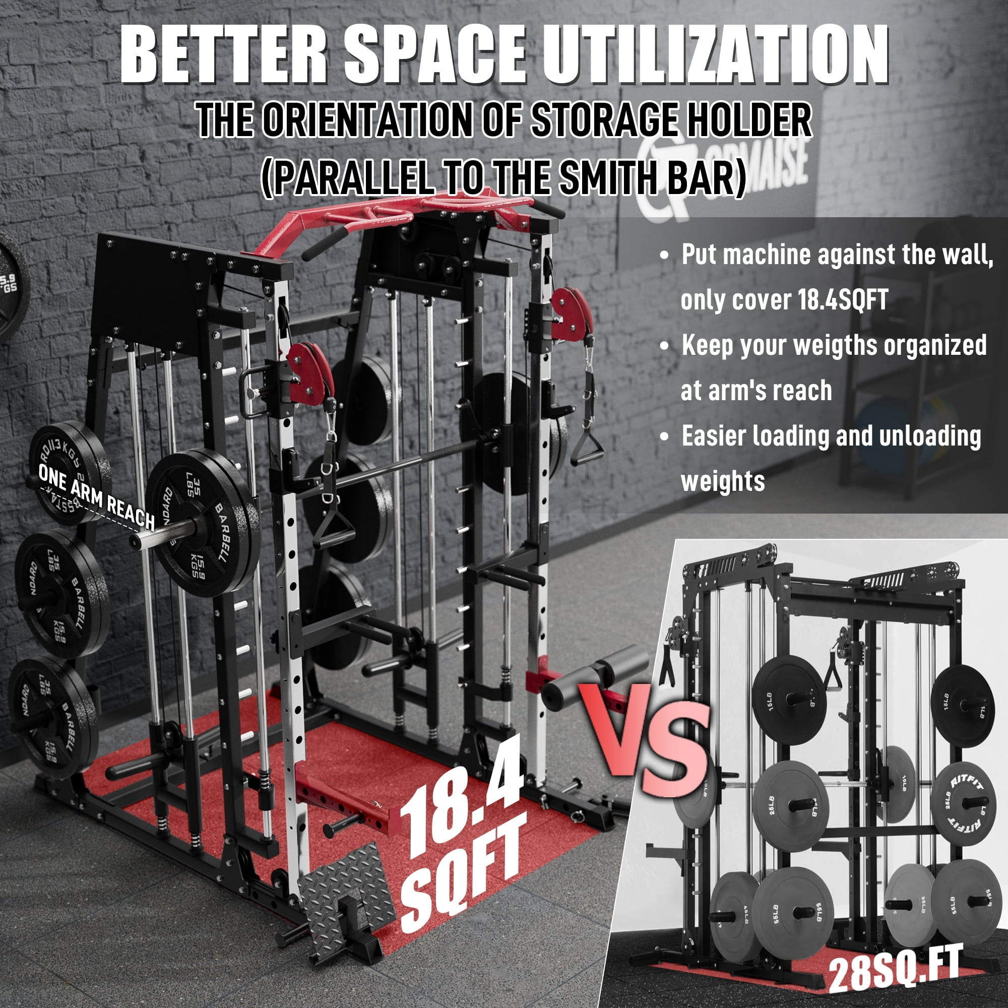Smith Machine Home Gym, 2200 lbs Power Rack Cage with Cable Crossover, Weight Bar, 360° Landmine, Barbell Holders and Other Attachments, Total Body Strength Training Cage