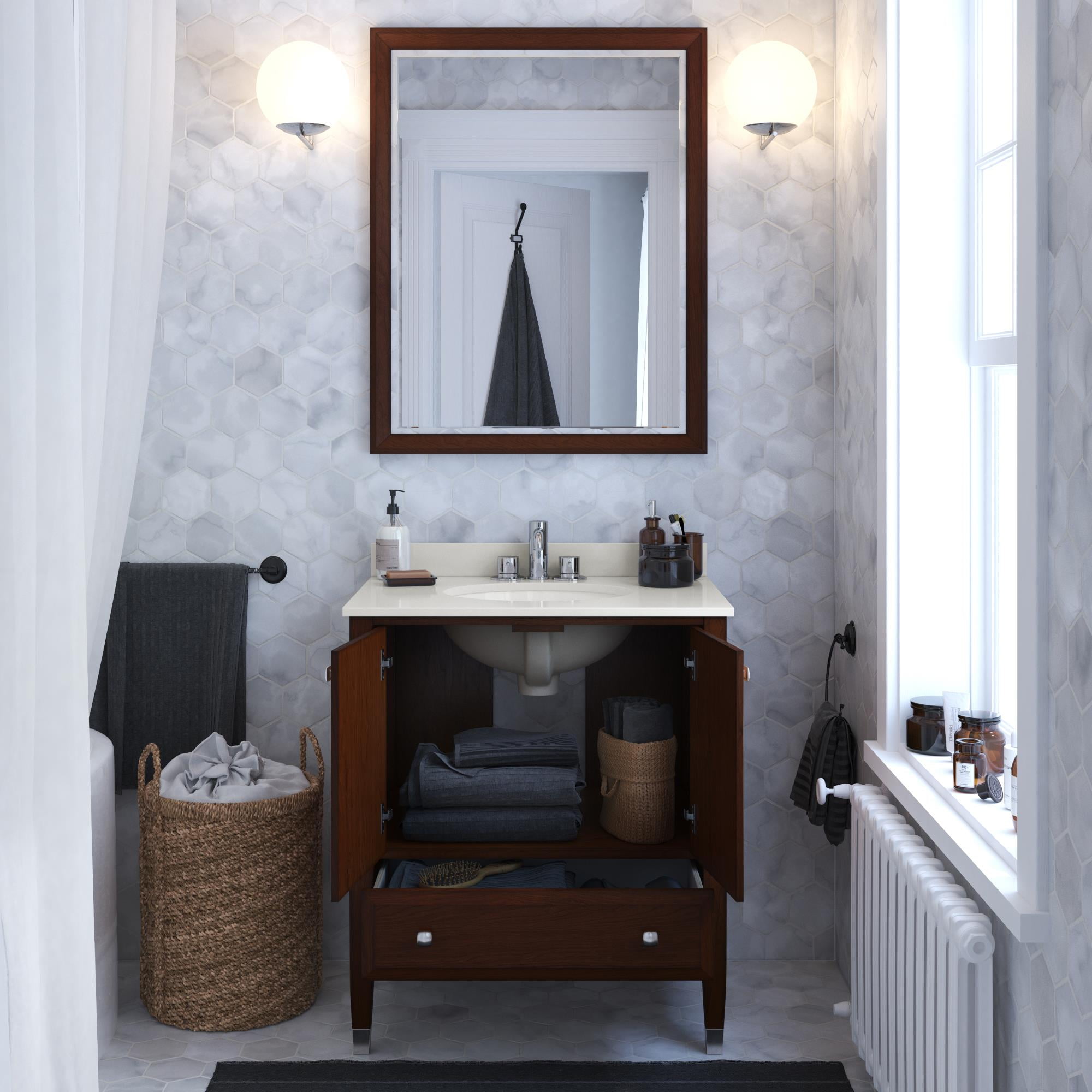 DHP Metcalfe 30 Inch Bathroom Vanity with Sink, Walnut