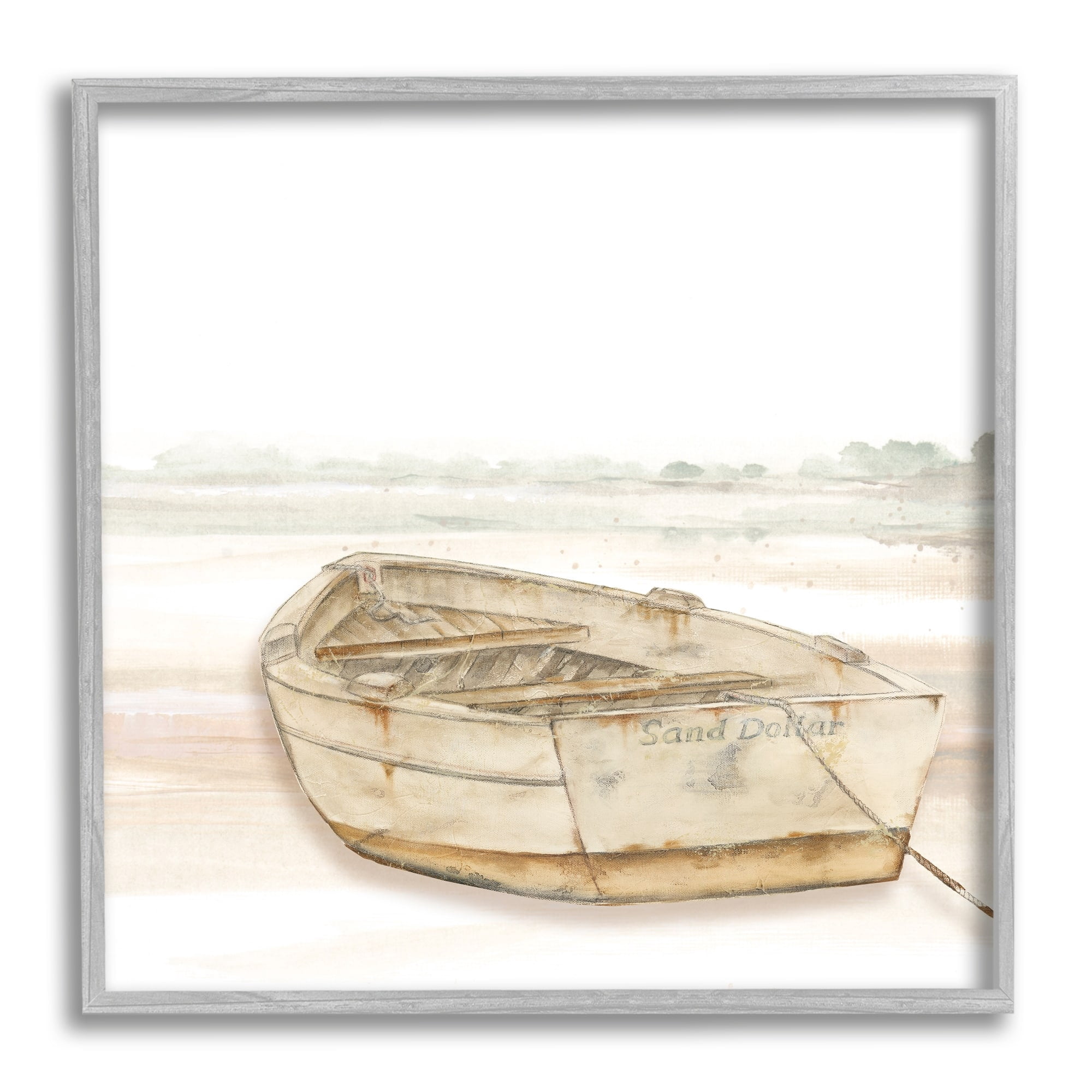 Stupell Industries Sand Dollar Logged Rowboat Ready to Sail Horizon,12 x 12, Design by Patricia Pinto