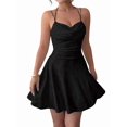 thumbnail image 2 of Jaimenalin Womens V Neck Sleeveless Mini Dress Ruched Waist Tiered Ruffle Hem A Line Short Dresses Black S, 2 of 9