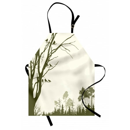 

Forest Apron Nature Theme The Panorama of a Forest Pattern Birds on Tree Branches Print Unisex Kitchen Bib Apron with Adjustable Neck for Cooking Baking Gardening Olive Green Cream by Ambesonne