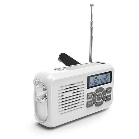 Emergency Radio Portable Multifunctional Solar/Manual, Usb Powered, Am/Fm/Sw Radio with Weather Forecast, Flashlight, So Alarm, Timed Shutdown Alarm Clock, Rechargeable Mobile Power Supply