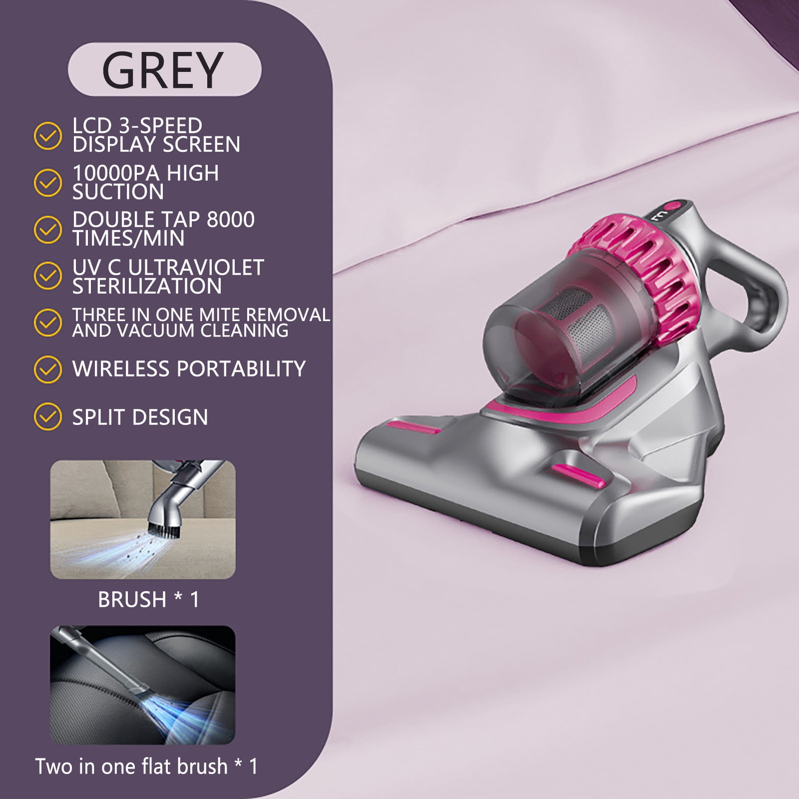 Upgraded Handheld Deep Mattress Vacuum Cleaner, Bed Vacuum Cleaner Household High-Frequency Double Beat Vacuum Remover Cleaning Machine for Mattress, Effectively Removes 99.7% Dirt Black One Size