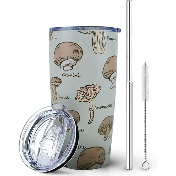 Mushroom Print Tumbler 20 oz Insulated Stainless Steel Travel Cup with Lid & Straw, Double Wall Coffee Mug, Perfect Birthday Gifts for Mom, Sister, Friends, Women