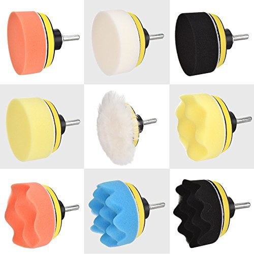 Sealing Glaze Fontic 11pcs 3/80mm Compound Drill Buffing Sponge Pads Kit for Car Sanding 9 Polishing Pads+1 Woolen Buffer+1 Thread Drill Adapter with Shank Polishing Waxing 