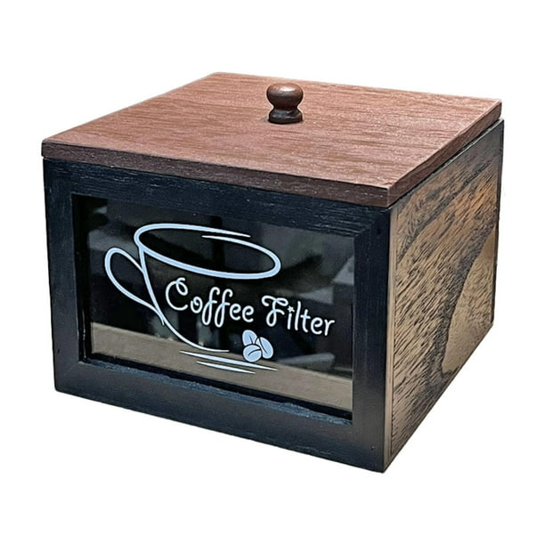 Portafiltros de Café, Caja de Madera para Encimera, Resistente Al Polvo Y con Tapa, Organizador de Accesorios para Cafeterías de Estilo Rústico.