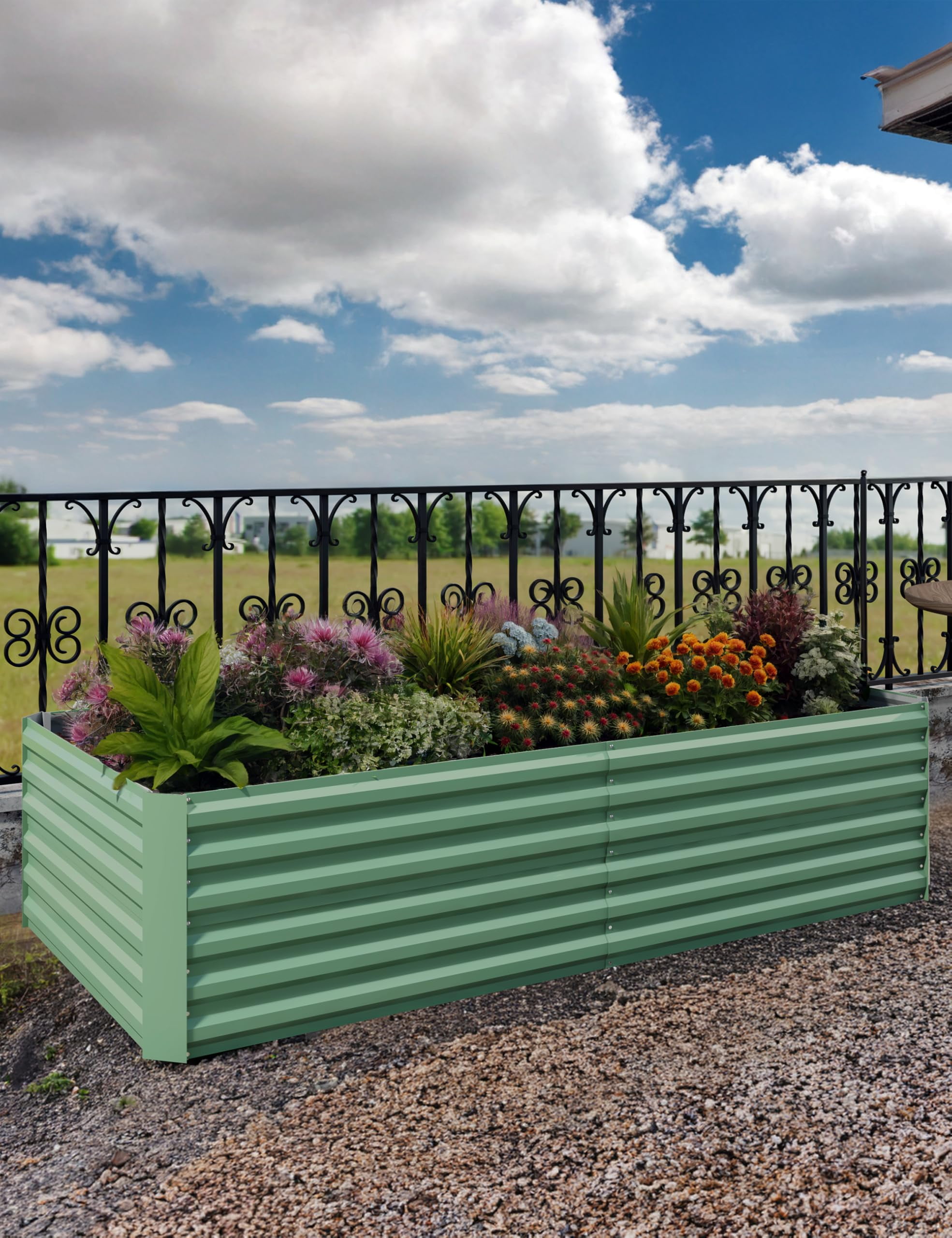 Multi-Size Galvanized Raised Garden Bed – 18-24" Tall Metal Planter Box for Vegetables, Flowers & Herbs, Rust-Resistant, Easy Assembly, Ideal for Lawn, Courtyard, Patio – Beige/Green
