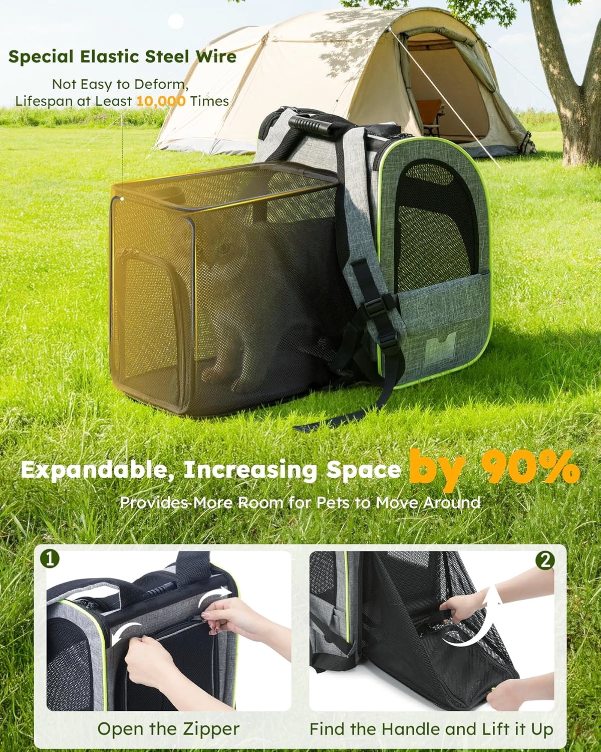 Foldable Pet Backpack in Gray for Cats and Small Dogs Up to 11lbs with Airy Mesh