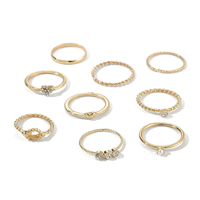 Qarigey Paquete de 9 anillos para mujer, juego de decoración de manos, joyería, anillos de vestir portátiles, accesorios para viajes, bodas, Ropa, zapatos y accesorios Miscelánea