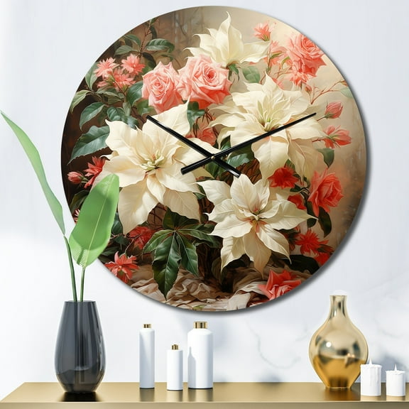 Designart "Poinsettias love expression" Floral Oversized Wall Clock