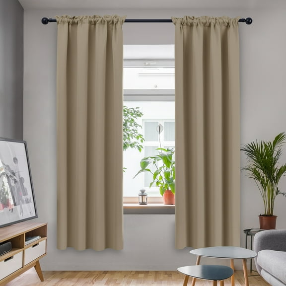 Deconovo Rod Pocket Blackout Curtains Pack of 2, Thermal Insulated Window Treatments for Bedroom, Khaki, 42"W x 63"L