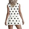 thumbnail image 4 of Womens 2 Piece Skirt Set Summer 2026 Polka Dot Print Crew Neck Sleeveless Tank Tops Asymmetrical Wrap Skort Outfits,White,L, 4 of 7