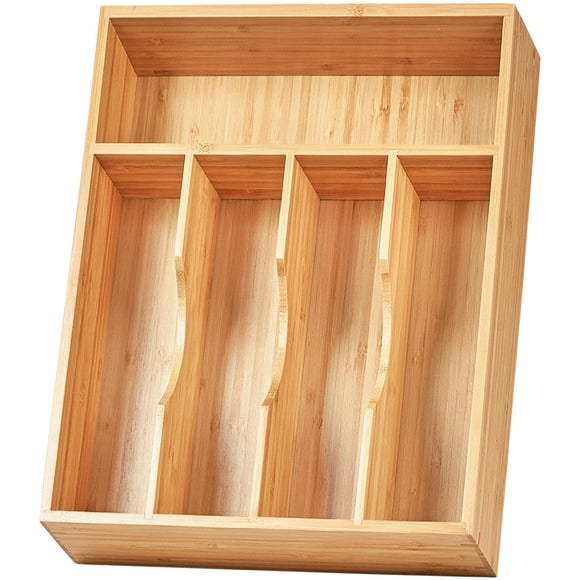 Organizador de cajones de cocina Umilife, bandeja para cubiertos, bambú