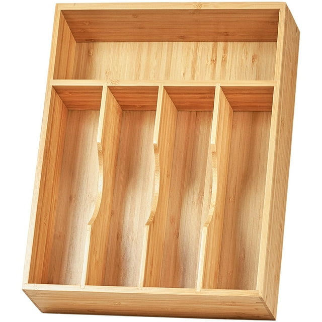 Organizador de cajones de cocina Umilife, bandeja para cubiertos, bambú