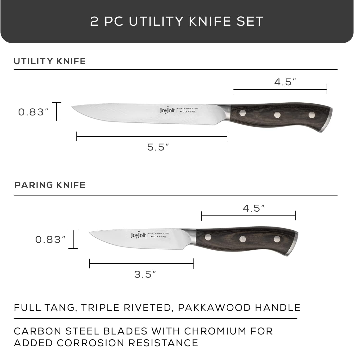 JoyJolt 2-Piece Utility Knife High Carbon Steel Kitchen Knife