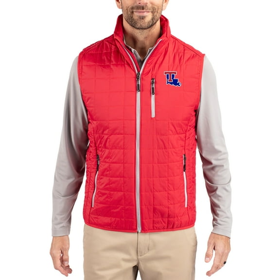 Men's-Cutter & Buck  Red Louisiana Tech Bulldogs Rainier Eco Insulated PrimaLoft Full-Zip Puffer Vest