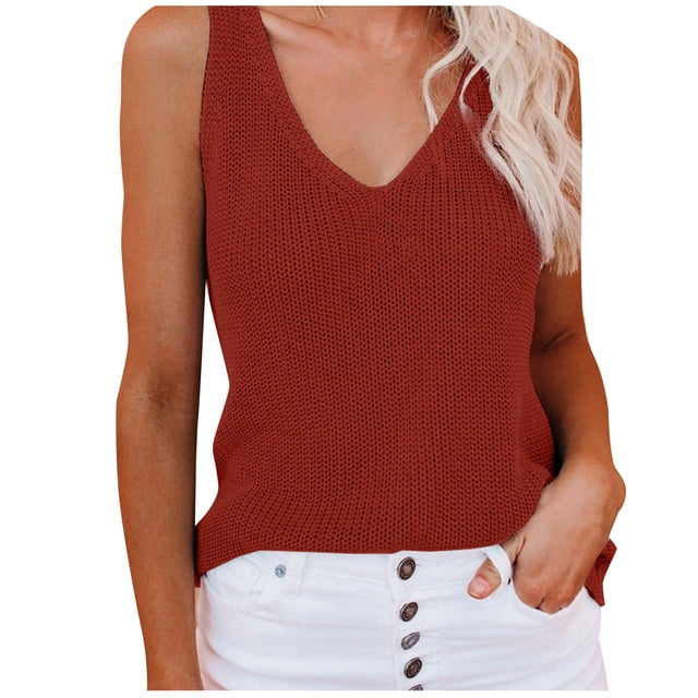 Birdeem Mode Décontractée Femmes Débardeur Tricoté Col en V Dames Slimtank Uni