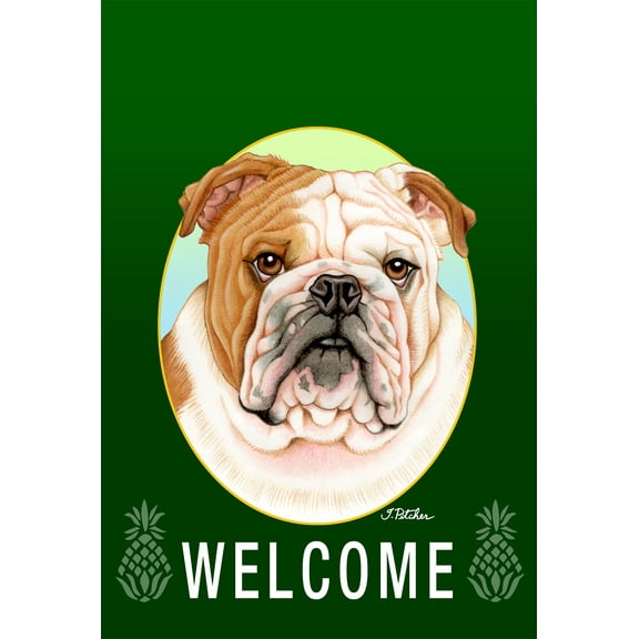 Bulldog - Best of Breed Welcome Pineapples Garden Flags. Flag is 12" x 17"