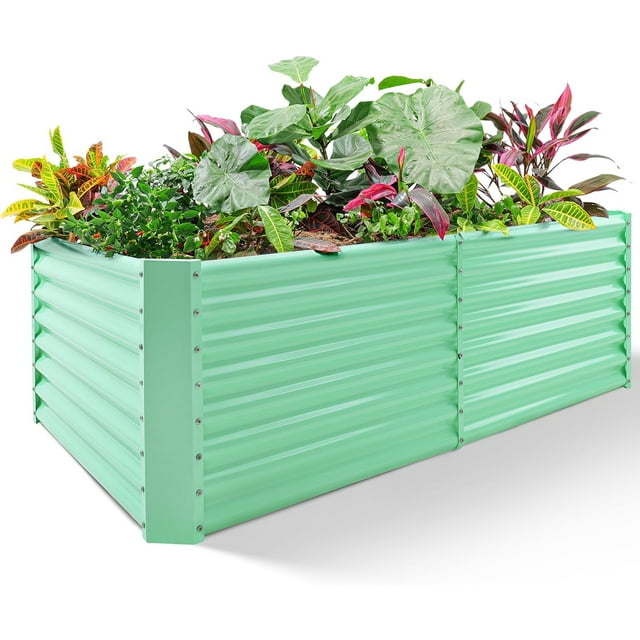 Raised Garden Bed, 6x3x1FT Galvanized Planter Garden Raised Box Set of 2 - Upgraded Quality and Construction, Open Base with Safety Edge and Glove, Beige