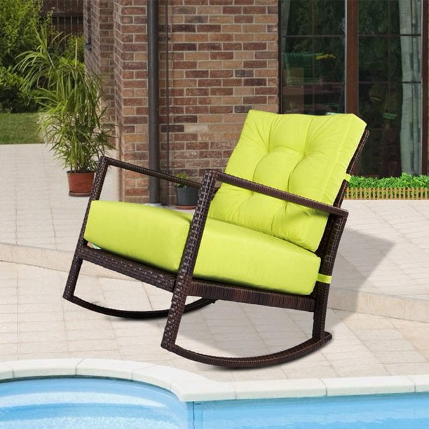 SUNCROWN Outdoor Patio Rocking Chair All-Weather Brown Wicker Seat with  Thick Cushions, Lime Green - Walmart.com