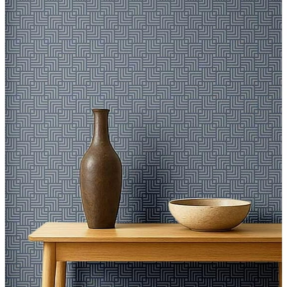 S4Sassy Self-Stick Decorative Wallpaper, Maze Geometric Print Wall Paper, Vinyl Waterproof Contact Paper, Blue, 25"x120"inch Removable Renter Friendly Wall Covering For Bedroom, Dining Room
