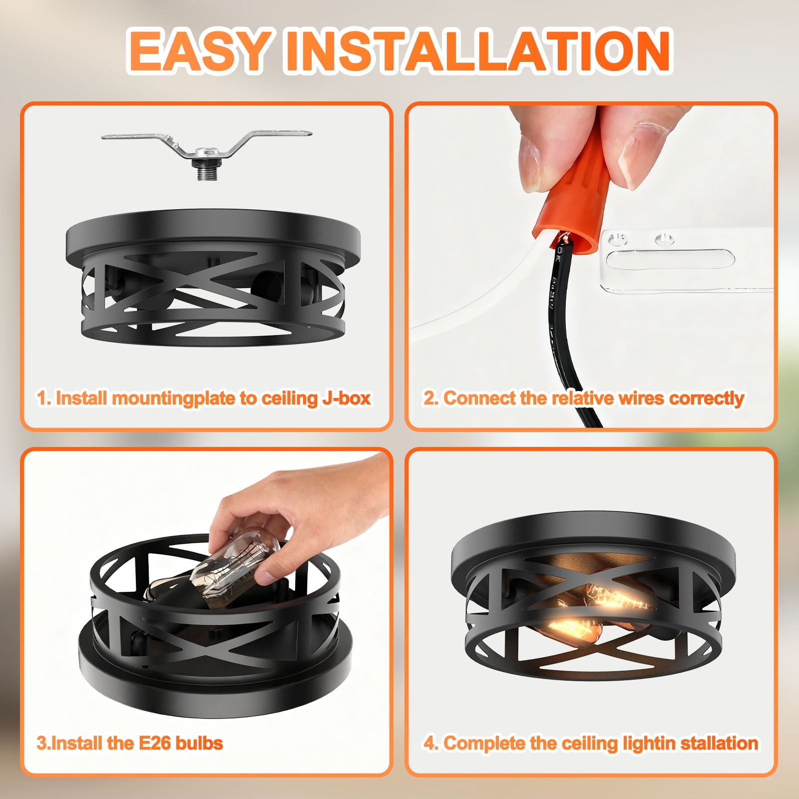 Flush Mount Ceiling Light, 2-Light Ceiling Light Fixture for Hallway, Kitchen, Farmhouse(2PCS)