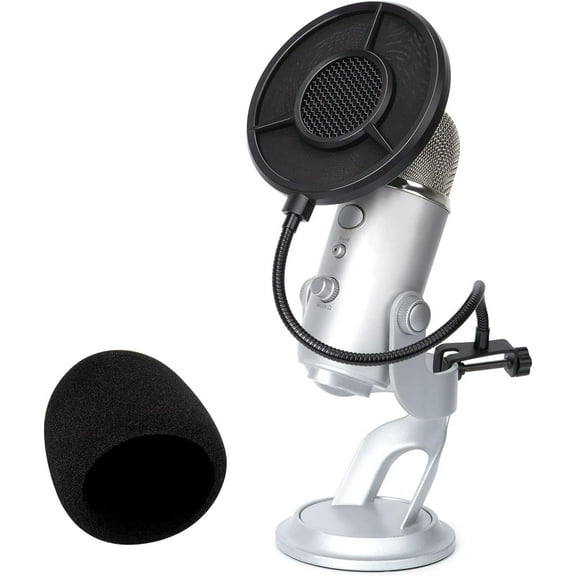 Blue Yeti Pop Filter Foam Windscreen - 5.5 Inch Diam 6 Layers Pop Filter for Mic Cover Yeti Pop Screen Compatible with Blue Yeti Microphone Professional Metal Pop Filter by SUNMON